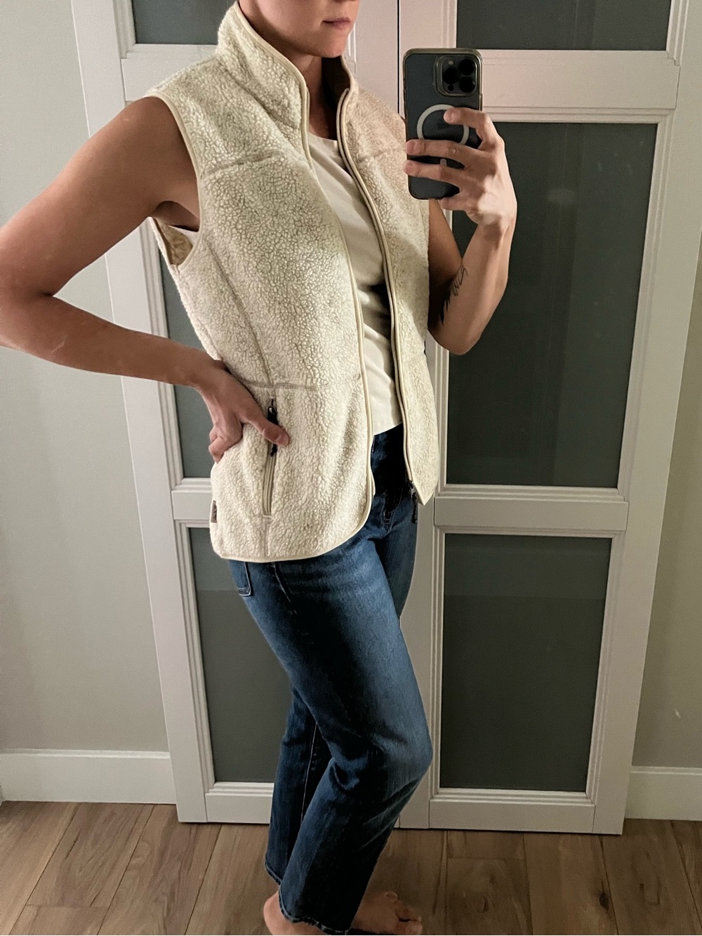Woolrich Cream Sherpa Zip Vest